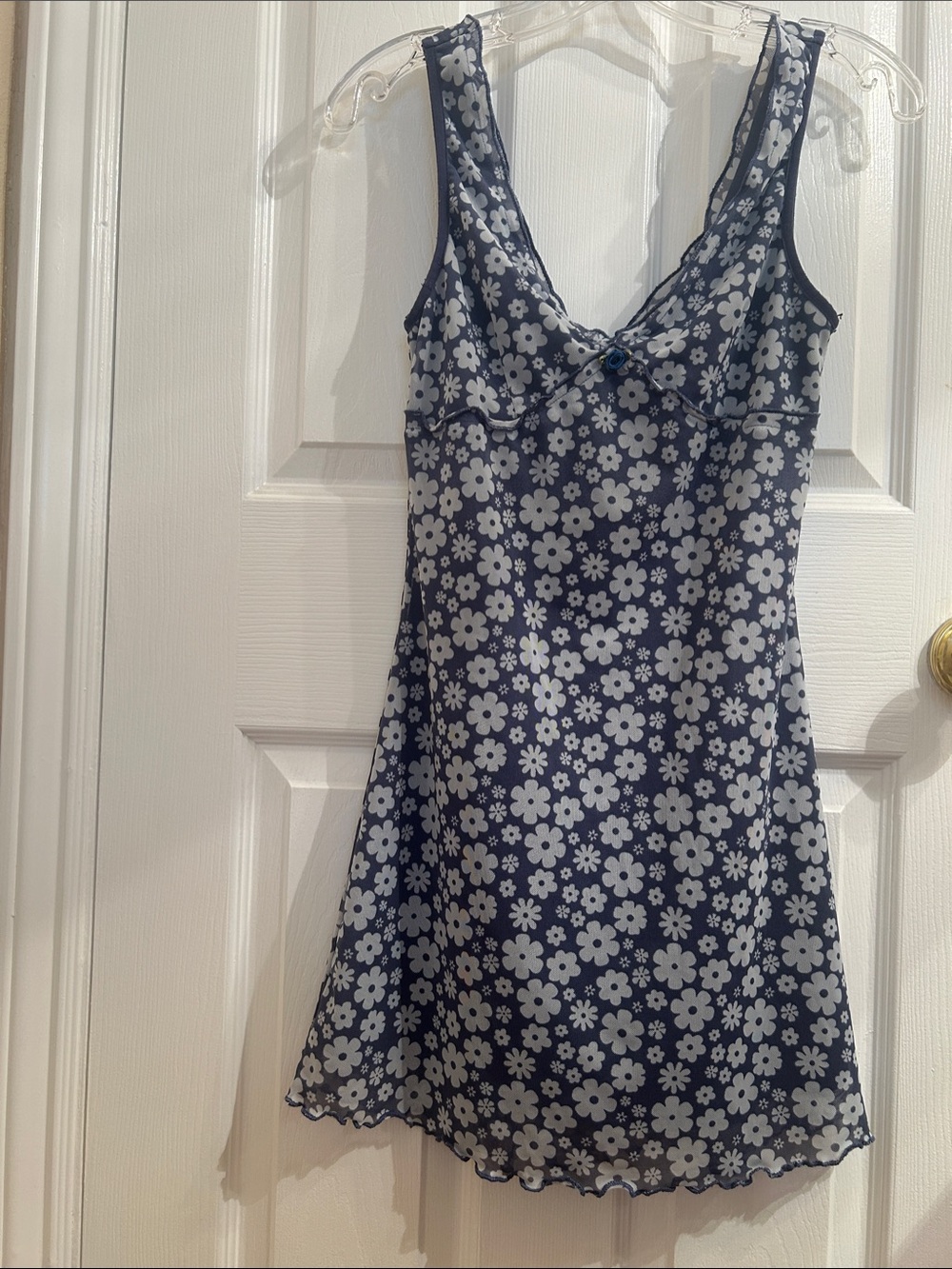 Forever 21 Navy and White Floral Slip Chemise